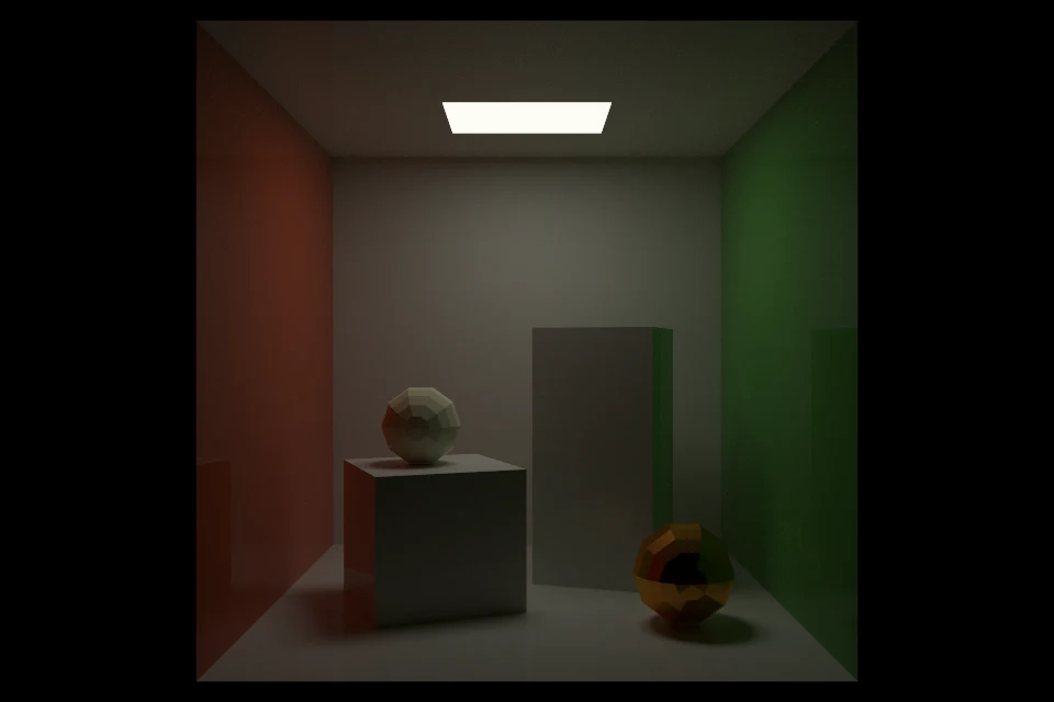 Cornell-box global-illumination scene rendered by the GPU path tracer